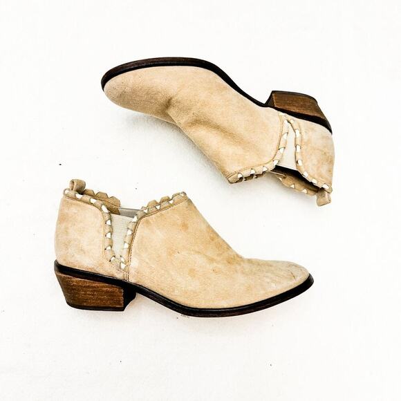 Schutz Cream Suede Cutout Boots Slip On Almond Toe Size 6.5 - Picture 5 of 6